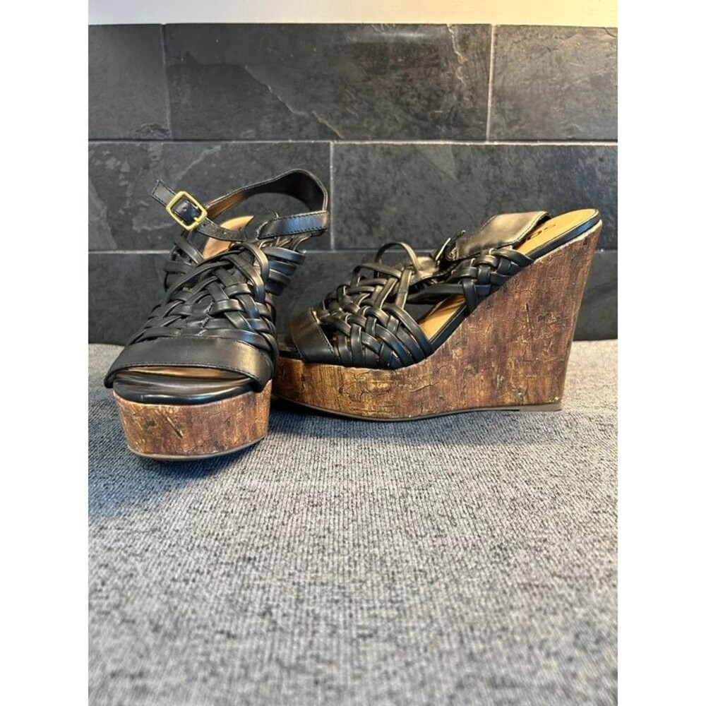 Soda Black Woven Platform Wedge Sandals Size 8.5